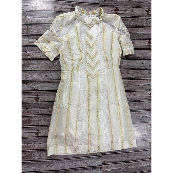 Sandro PARIS Mary Floral Embroidered Lace Trim Dress Size 38 NWT MSPR 398 - Picture 2 of 6